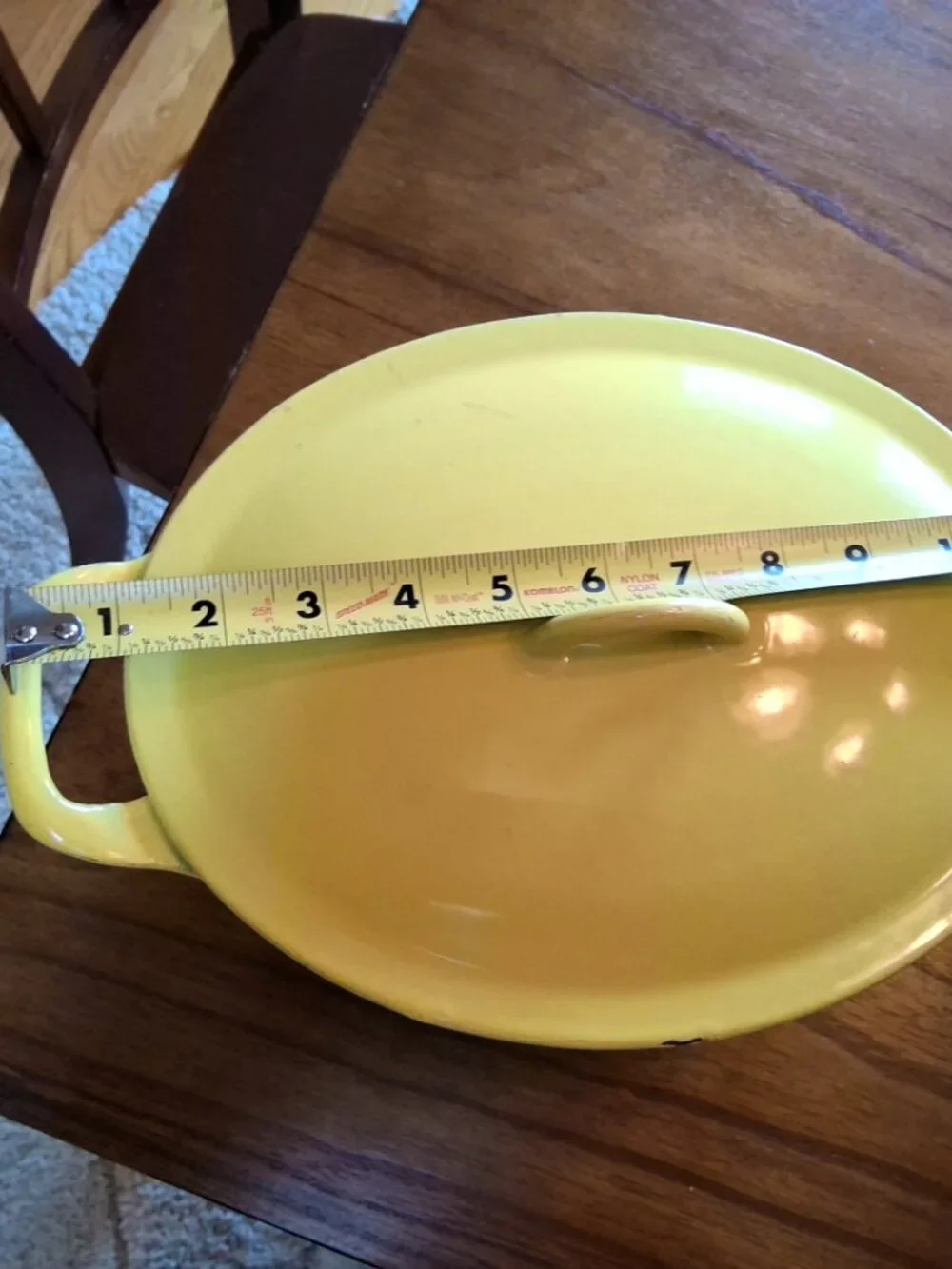 Vintage Descoware Belgium Enamel Cast Iron Casserole FE 8 3-A w/Yellow Lid